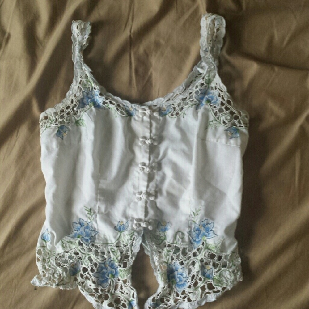 Vintage White and and Blue Floral Crop Top